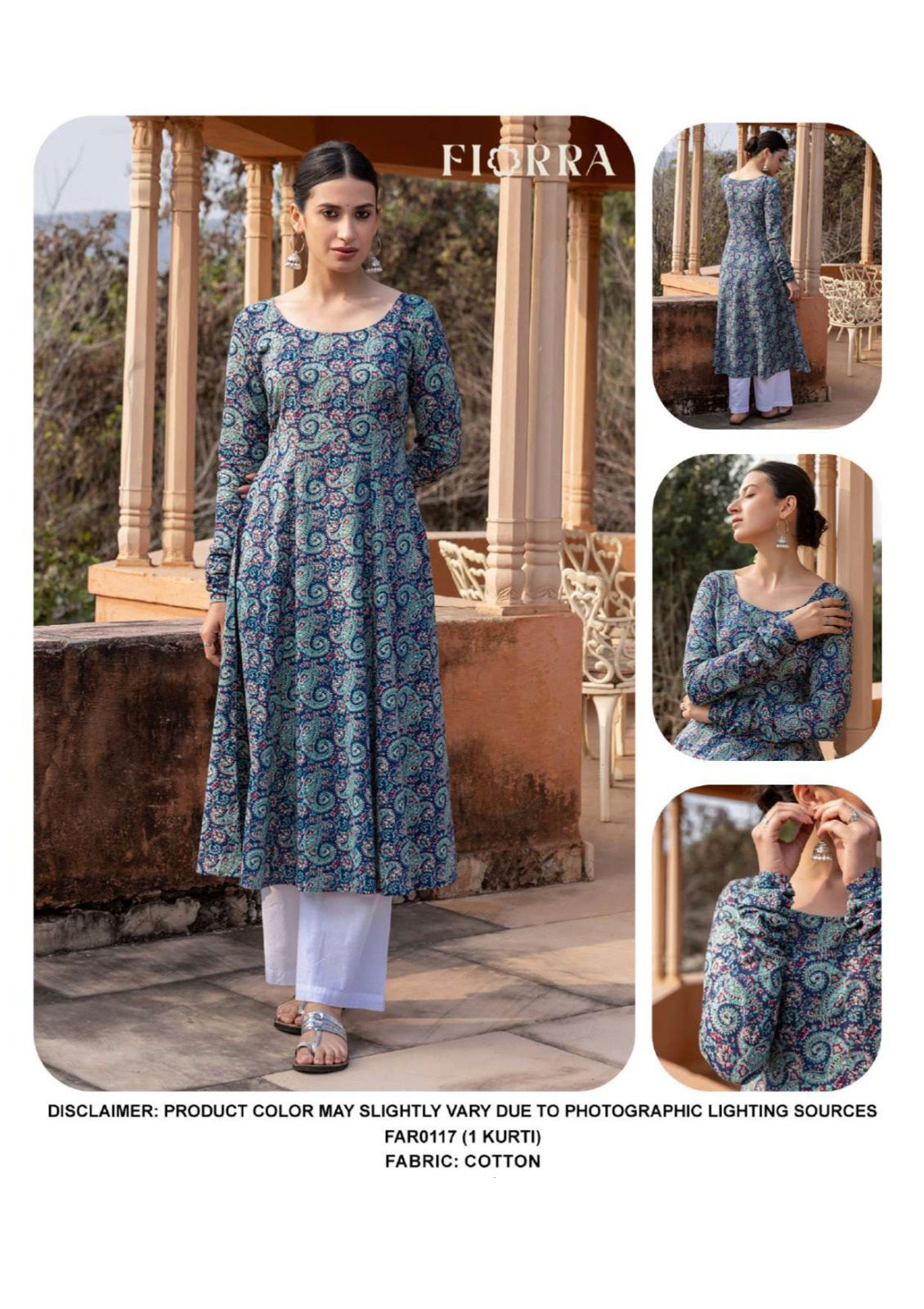 Fiorra FAR0117 Designer Blue Colour Cotton Kurti  Wholesalers In Delhi
